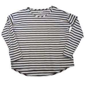 MADEWELL Plum Purple and Off-White Striped Long Sleeve Cotton Tee Size Large